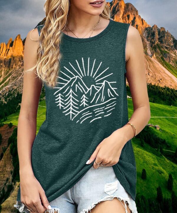 Hiking Mountain Tank Tops for Women Funny Pine Tree Sunrise ...