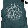 Hiking Mountain Tank Tops for Women Funny Pine Tree Sunrise ...
