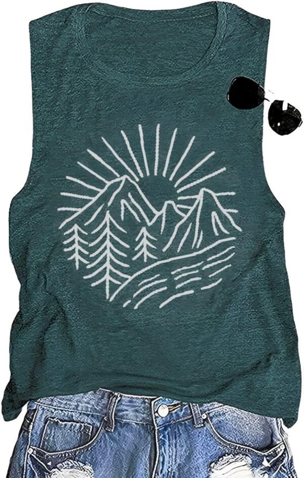 Hiking Mountain Tank Tops for Women Funny Pine Tree Sunrise ...