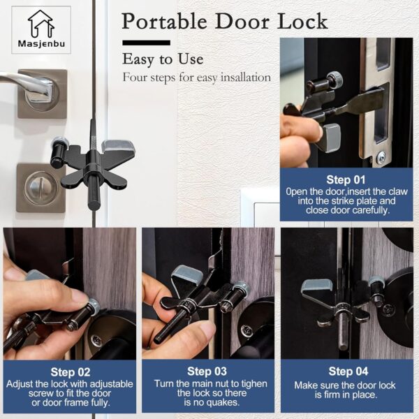 2 Pack Adjustable Portable Door Lock, Hotel Door Locks for T...