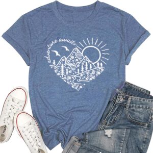 Adventure Awaits T-Shirt Women Outdoor Graphic Tee Shirt Nat...