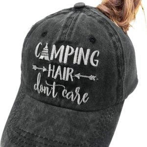 Camping Hair Don't Care Ponytail Hat Vintage Washed Distress...