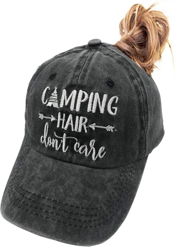 Camping Hair Don't Care Ponytail Hat Vintage Washed Distress...