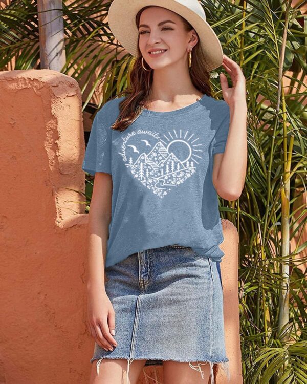 Adventure Awaits T-Shirt Women Outdoor Graphic Tee Shirt Nat...