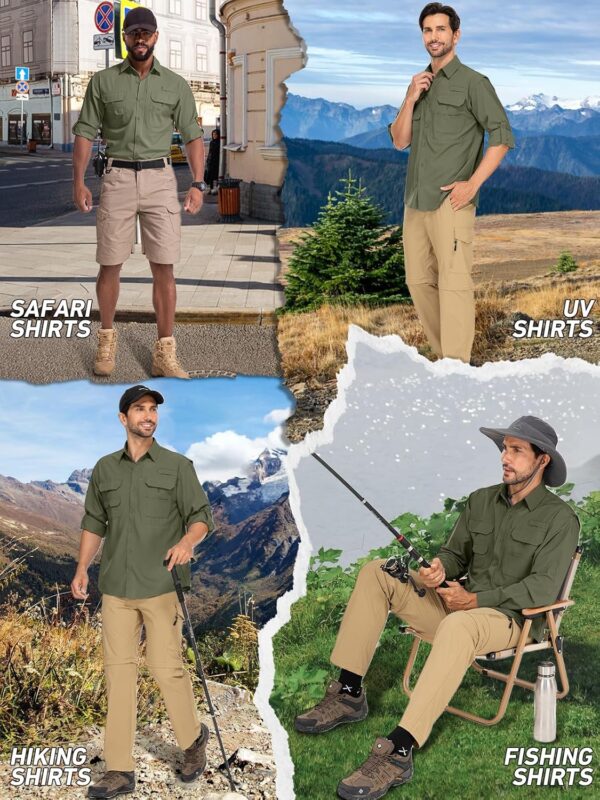 linlon Mens Safari Shirts Long Sleeve UV Protection Hiking F...