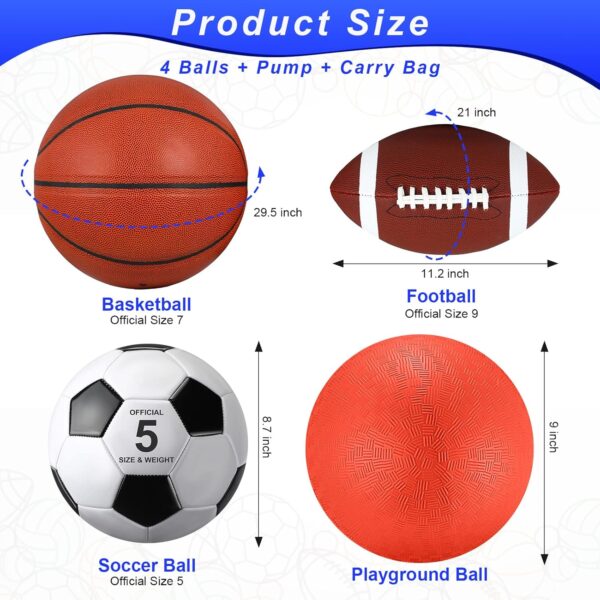 Lenwen 4 Pcs Sports Balls Set, Include Official Size Basketb...