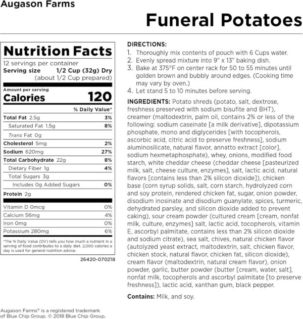 Augason Farms Funeral Potatoes 13 6 OZ Food Pouch