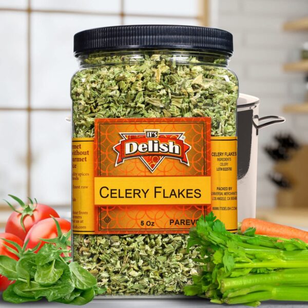 Dried Celery Flakes by It's Delish, 5 OZ Jumbo Reusable Cont...