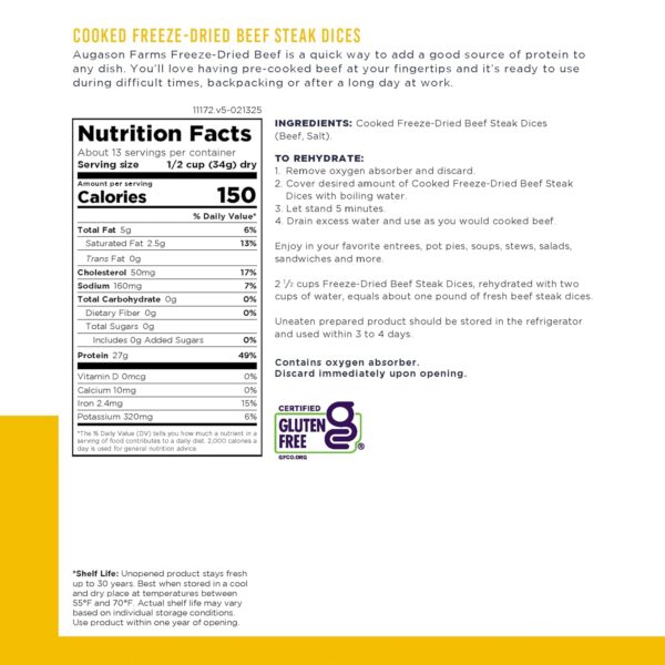 Augason Farms Freeze Dried Precooked Beef Steak Dices Can, E...