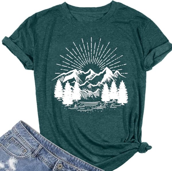 Hiking Shirt for Women Funny Nature Sunrise Graphic Mountain...