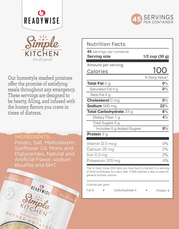 ReadyWise Simple Kitchen Homestyle Mashed Potatoes, 45 Servi...