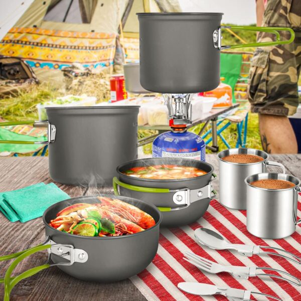 Odoland 16pcs Camping Cookware Mess Kit, Lightweight Pot Pan...