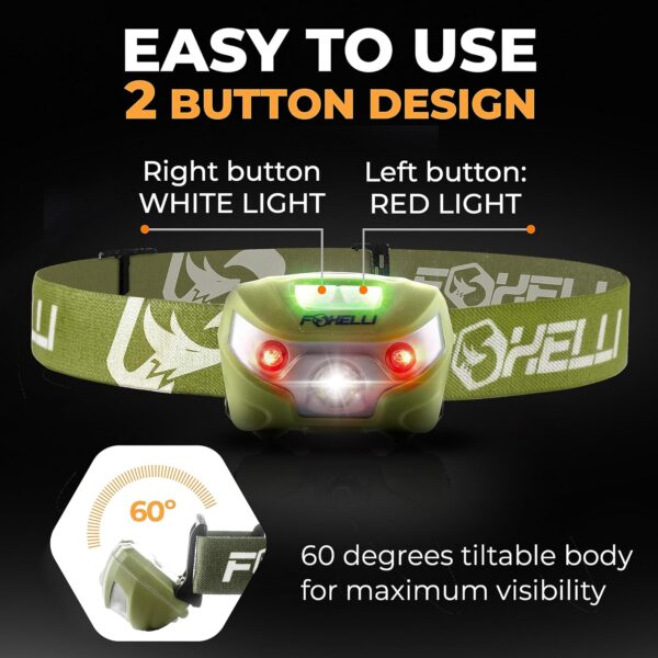Foxelli Rechargeable LED Headlamp - Super Bright, Lightweigh...