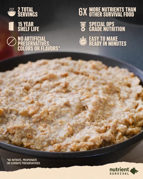 Nutrient Survival MRE Oatmeal, Hearty Apple Cinnamon (2 Sing...