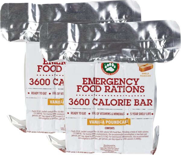 Emergency Food Rations- 3600 Calorie Vanilla Bars (2 Pack) -...