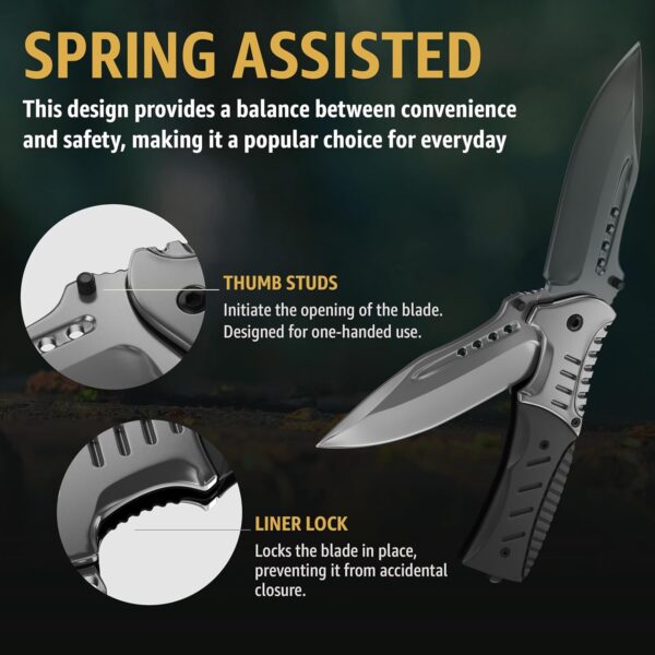 Spring Assisted Knife with G10 Handle Glass Breaker & Pocket...