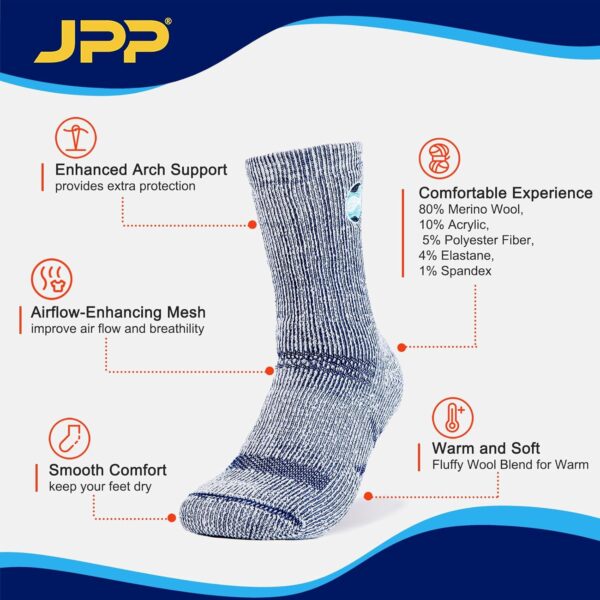 JPP 2Pairs 100% Merino Wool Warm Winter Socks, Ultra-Thick I...