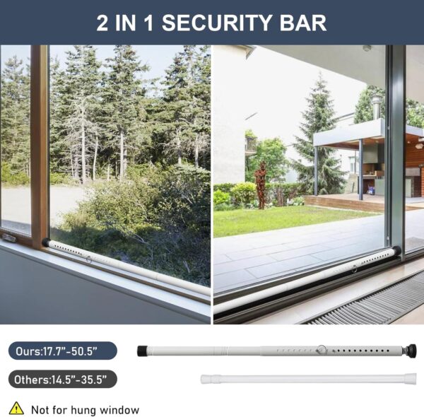 Sliding Door Security Bar，17.5-50 inch Adjustable Patio Door...