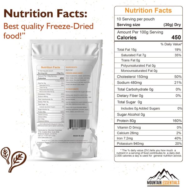 Mountain Essentials Freeze Dried Fully Cooked Beef Dices | 2...