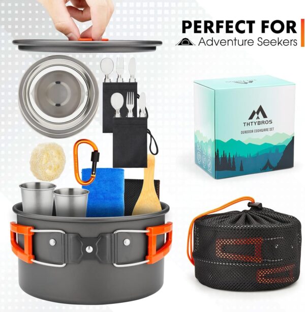 17pcs Camping Cookware Kit, 0.45Gal Pot, 7inches Pan,0.30Gal...