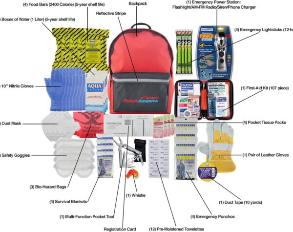 Ready America 72 Hour Deluxe Emergency Kit, 4-Person 3-Day B...