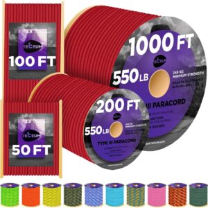 TECEUM Paracord Type III 550 Red – 200 ft – 4mm – Tactical R...