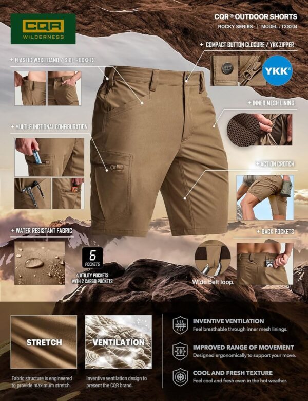 CQR Men's Hiking Cargo Shorts, Quick Dry Stretch Tactical Ou...