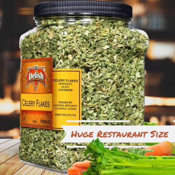 Dried Celery Flakes by It's Delish, 5 OZ Jumbo Reusable Cont...
