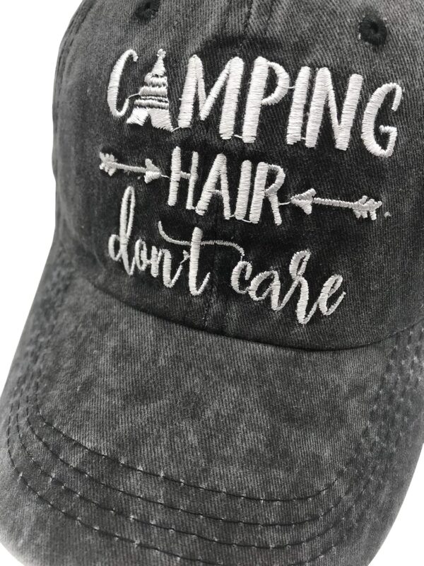 Camping Hair Don't Care Ponytail Hat Vintage Washed Distress...
