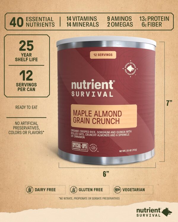 Nutrient Survival MRE Cereal, Maple Almond Grain Crunch (12 ...