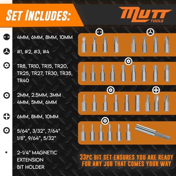 Mutt Tools 33pc Security Bit Set – Includes Security Torx, M...