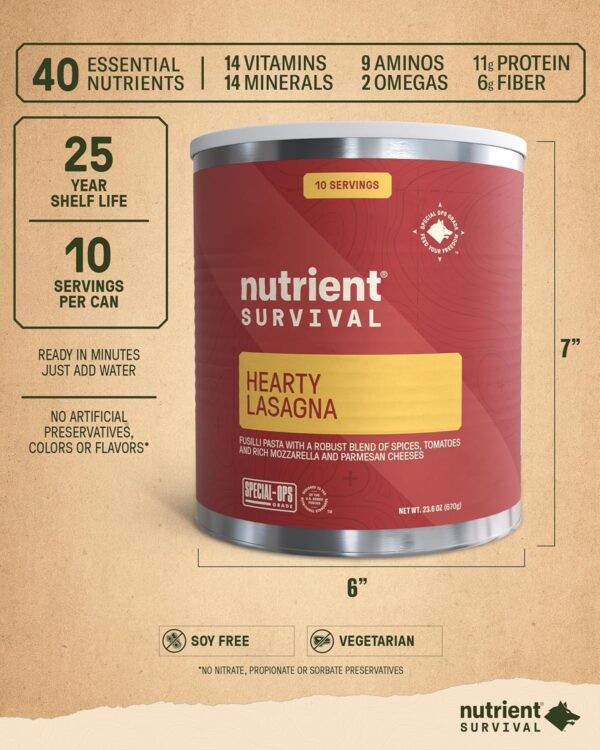 Nutrient Survival MRE Hearty Lasagna, Ready to Eat Meals (10...
