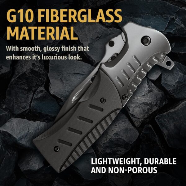 Spring Assisted Knife with G10 Handle Glass Breaker & Pocket...