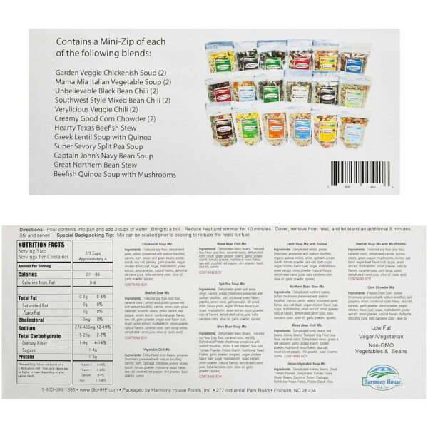 Harmony House Trail Ready Gourmet Soup and Chili Pack – 18 C...