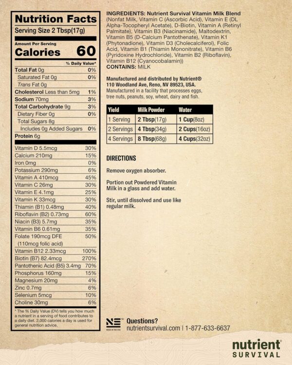 Nutrient Survival Essentials Vitamin Powdered Milk,Vitamin B...
