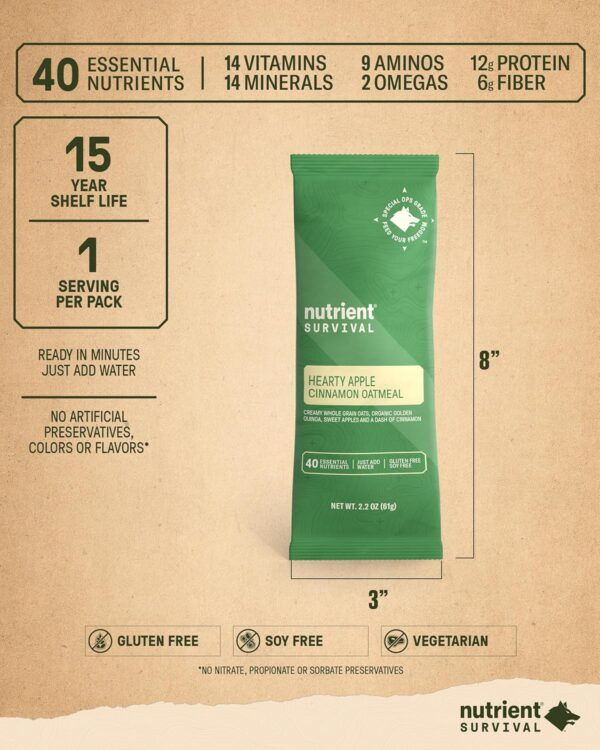 Nutrient Survival MRE Oatmeal, Hearty Apple Cinnamon (2 Sing...