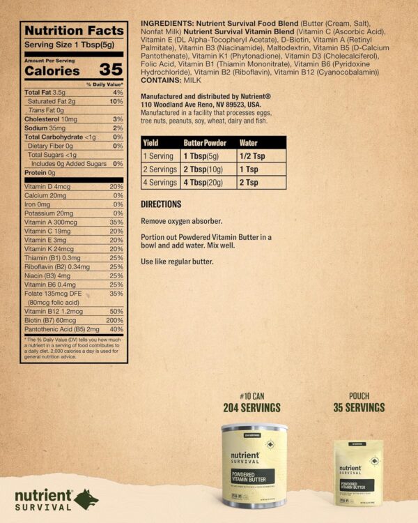 Nutrient Survival Vitamin Butter Powder, Freeze Dried Preppe...