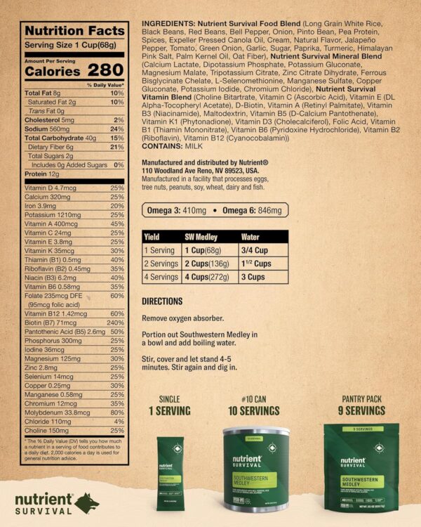 Nutrient Survival MRE Southwestern Medley Ready to Eat Meals...