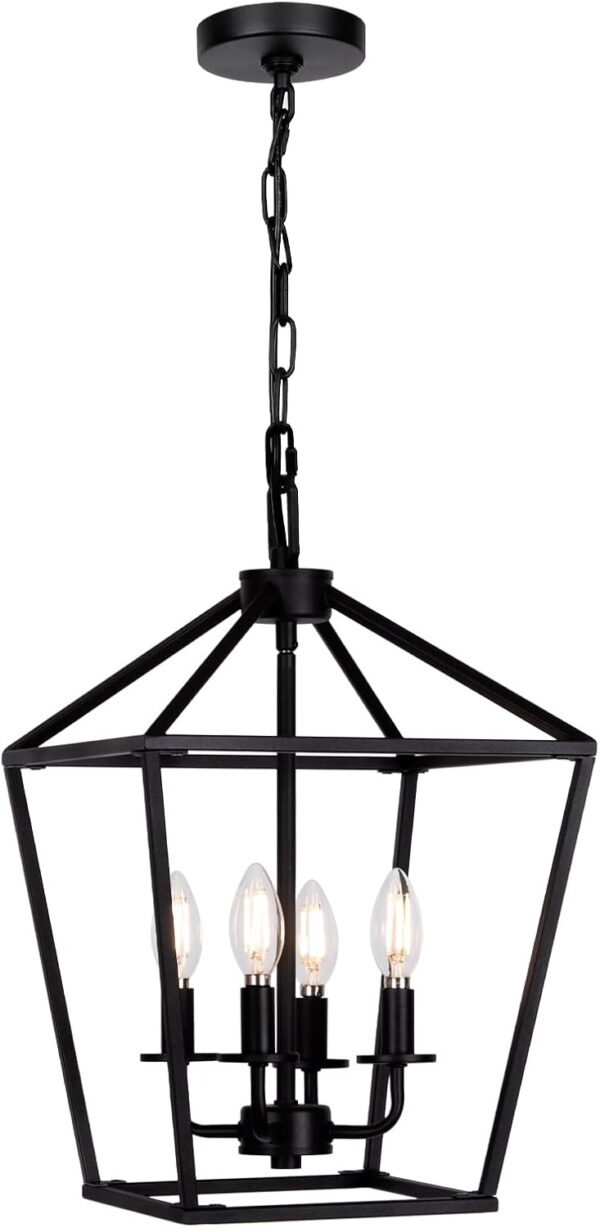 4 Light Chandelier, Industrial Ceiling Light Black Lantern L...