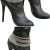 Women Western Fashion Boot 2 Bracelets Metal Chain Heel Shoe...