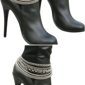 Women Western Fashion Boot 2 Bracelets Metal Chain Heel Shoe...