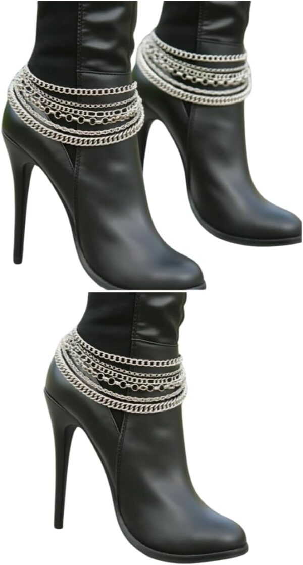Women Western Fashion Boot 2 Bracelets Metal Chain Heel Shoe...