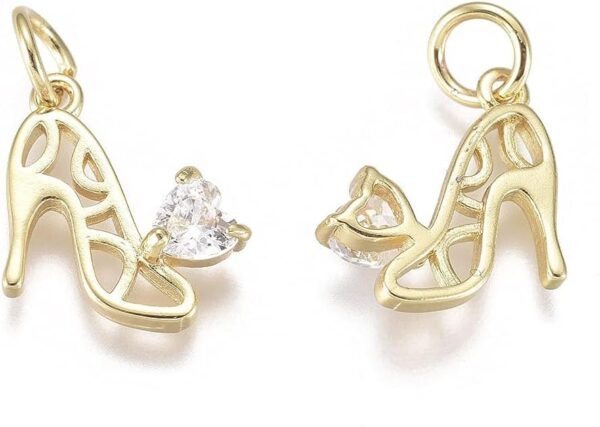 KitBeads 20pcs Cubic Zirconia High Heel Heart Charms - 18K R...