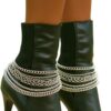 Women Western Fashion Boot 2 Bracelets Metal Chain Heel Shoe...