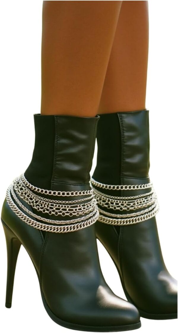 Women Western Fashion Boot 2 Bracelets Metal Chain Heel Shoe...