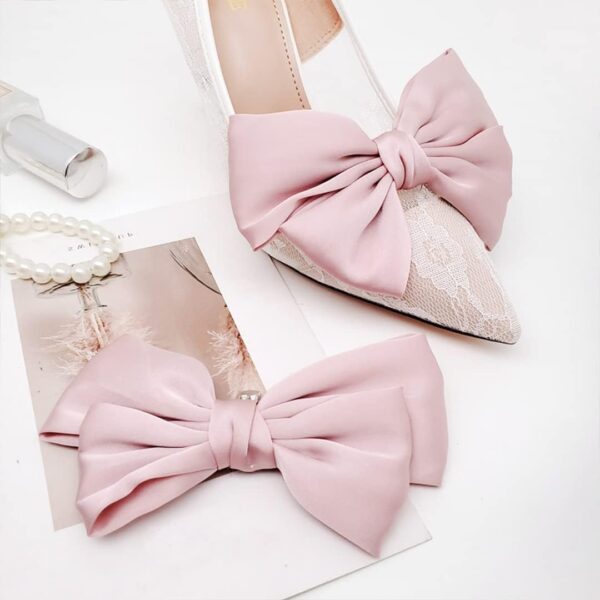 2 Pcs Satin Bow Shoe Clips Removable Solid Color Shoe Clips ...