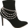 Women Western Boot Bling Bracelet Silver Metal Chain Shoe An...
