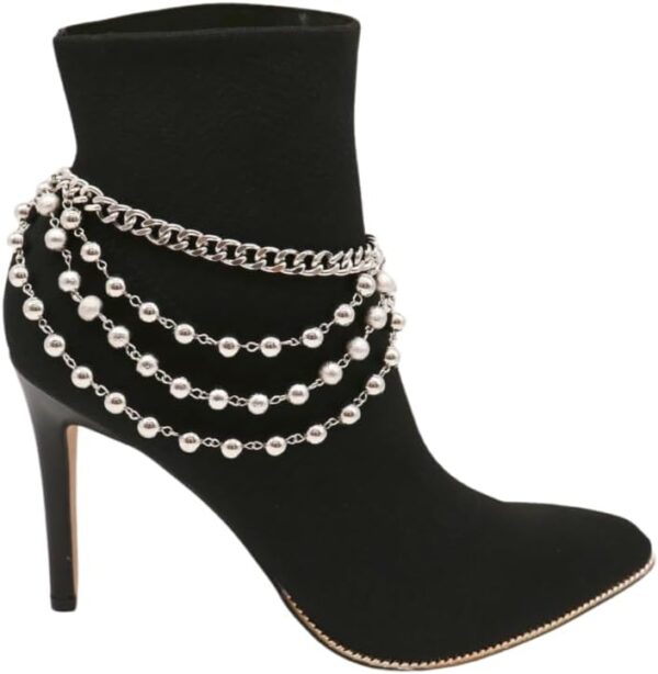 Women Western Boot Bling Bracelet Silver Metal Chain Shoe An...