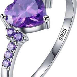925 sterling silver Purple Zircon heart ring Wedding ring En...