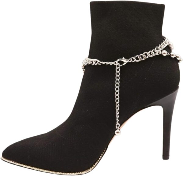 Women Western Boot Bling Bracelet Silver Metal Chain Shoe An...